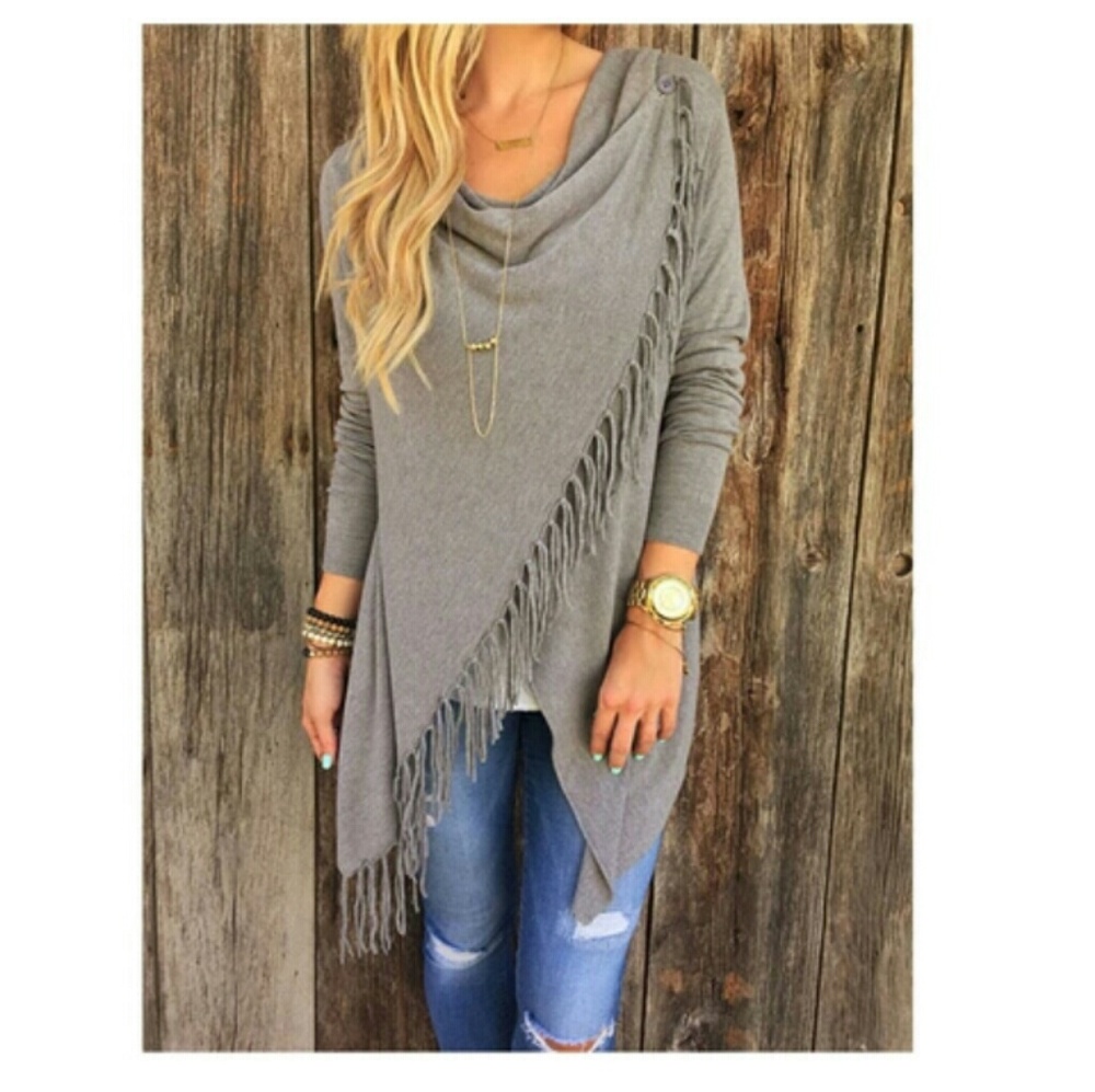 XL⭐ Super Cute Gray Fringe Women's Cardigan NEW